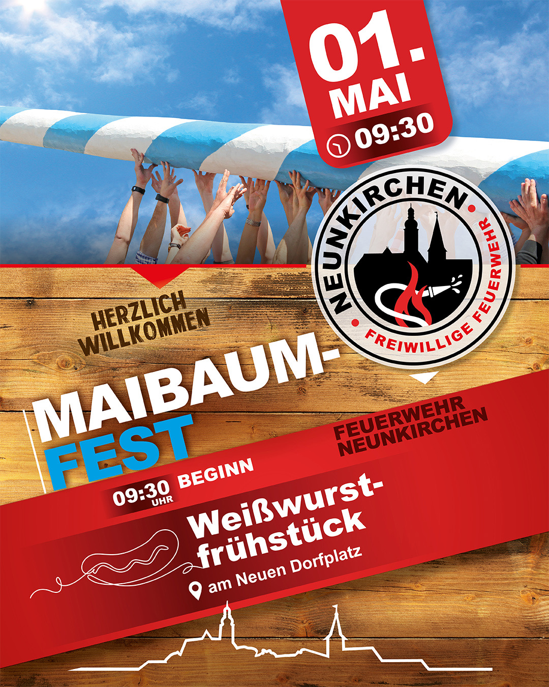 01. Mai 2026 – 09:30 Uhr: Maibaumfest mit Weißwurstfrühstück